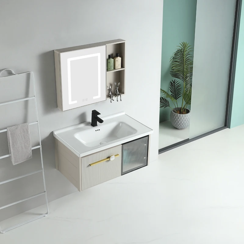 Aluminum 80cm Modern Design Cabinet Cheap Price Vanity Bathroom Furniture with LED Mirror