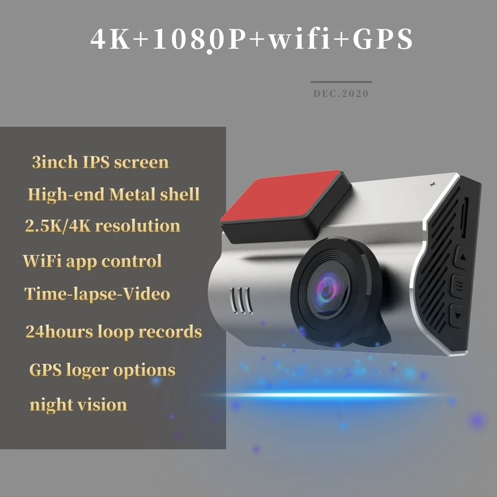 Автомобильный видеорегистратор Zimtop 2160P 4K + 1080P WiFi GPS управление приложением передний и задний ночного видения
