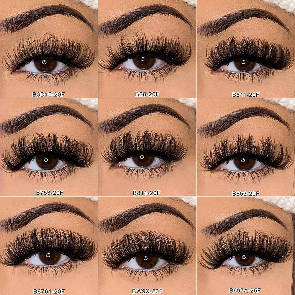 Wholesale Private Label 15-30mm Mink Eyelashes Vendor Fluffy Russian D Curl Strip Lashes Faux Mink Eyelash