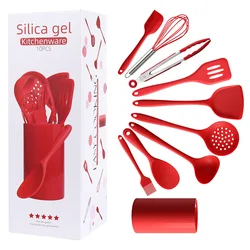 Silicone Kitchen Utensils 10 Pcs Cooking Utensil Set Non Stick Spatula Oil Brush Turner Egg Whisk Food Clip Colander Spoon