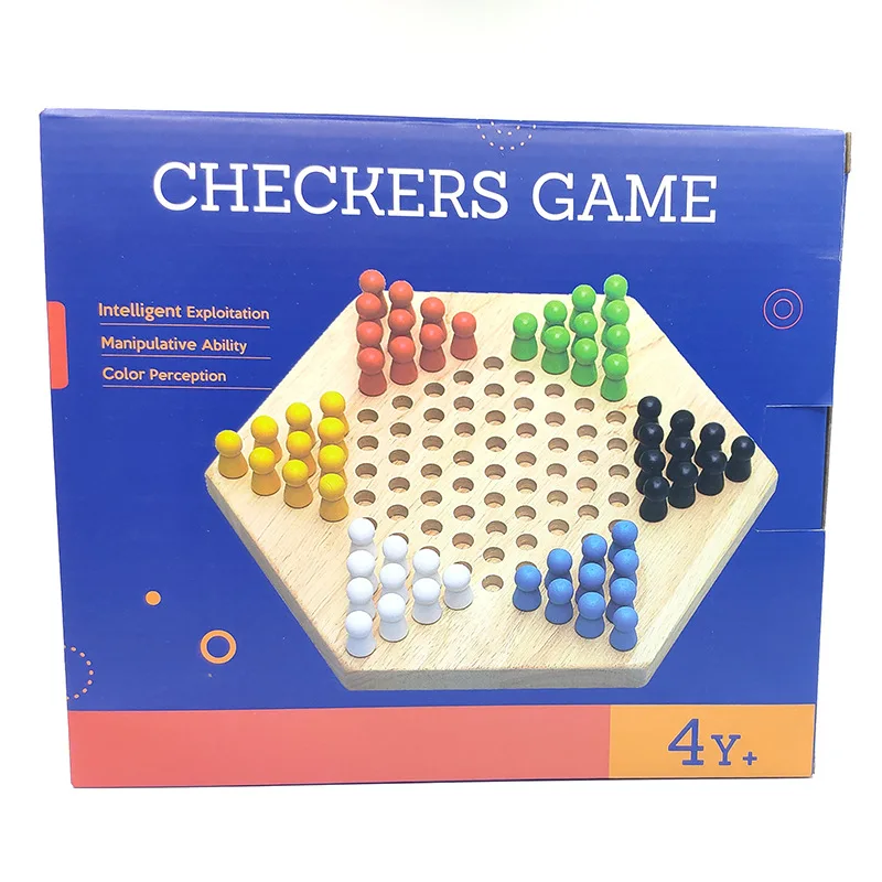 Portable Wooden Chinese Checkers Board Game Set Colorful Chinese Checkers Board Game Classic Strategy Family Board Game