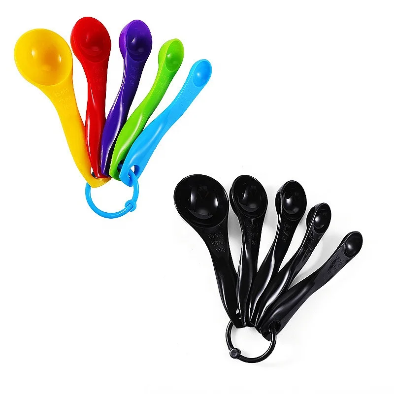 Hot Selling 5 Pcs Kitchen Measuring Tools Colorful Plastic Measuring Spoons Set Stackable Baking Measuring Spoon with Scale