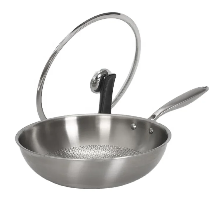 High quality material stainless steel pearl pattern wok silver 32cm non-stick pan