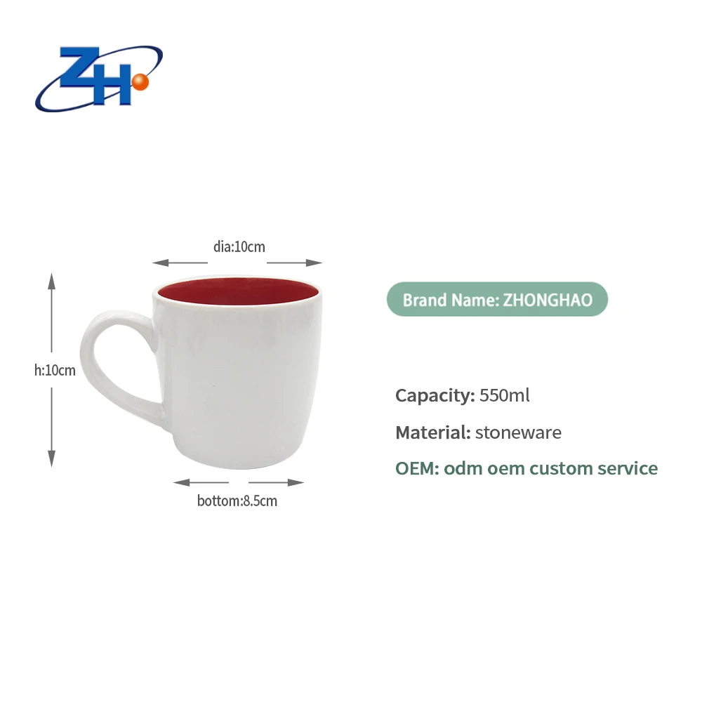 Ceramic Breakfast Milk Tea Cup Tea Cups and Mugs Inside Large Jumbo Round Shaped Ceramic Camping CLASSIC Good HANDGRIP White Red