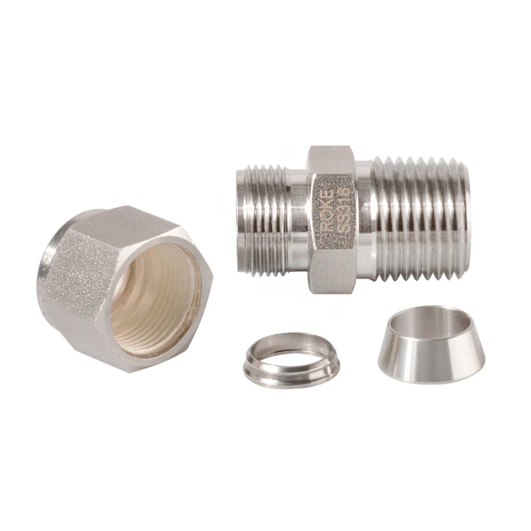SS316 Stainless Steel NPT/BSPT Double Ferrule Tube Fittings Male Thread Compression stainless steel male connector