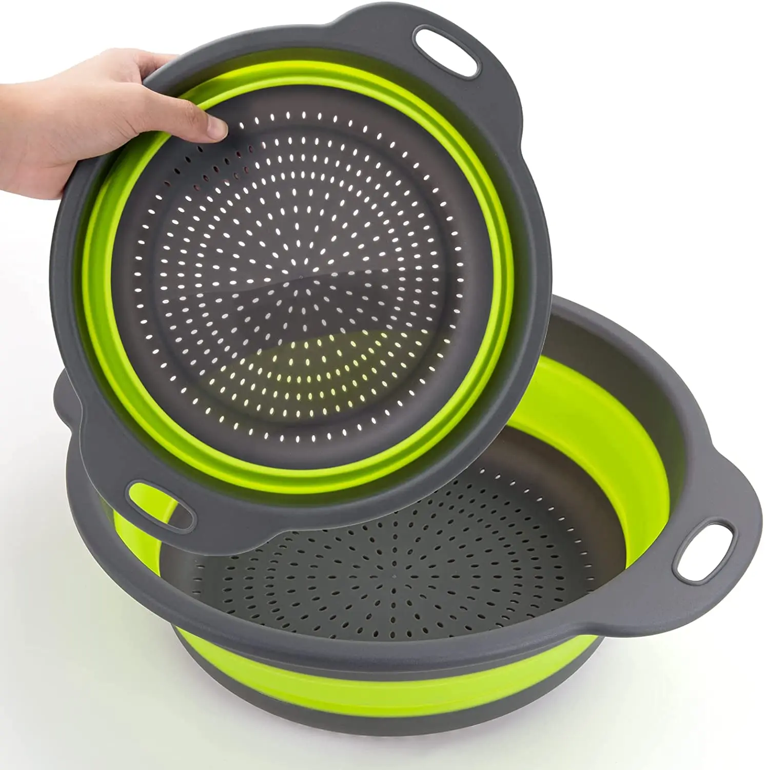 Collapsible Colander, Set of 2 Food Colander for Draining Fruits and Vegetables Silicone Kitchen Folding Water Strainer Basket