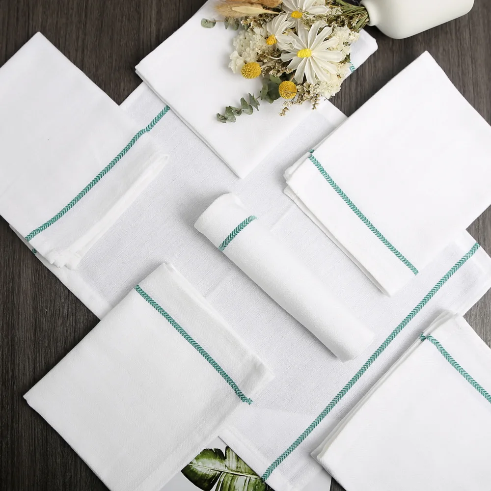 Customized Stripe 100% Yarn-dyed Tea Towels White Linen Cotton Kitchen Towels