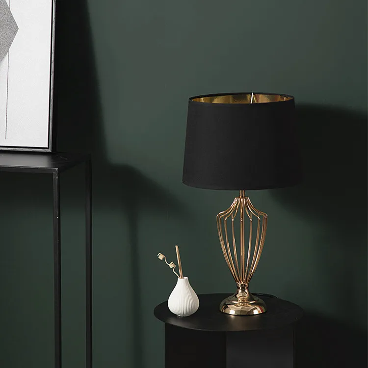 Korean modern hotel family bedroom table lamps creative metal base cotton LED reading lamp