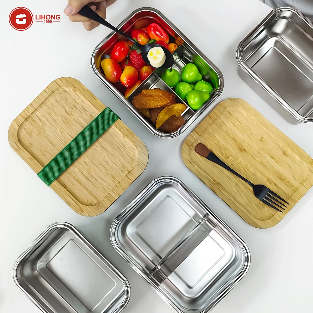 Металлический бамбуковый Ланчбокс из нержавеющей стали bento детский