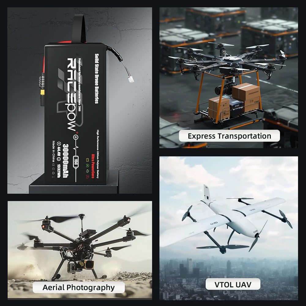 Racepow 30Ah 34Ah 40Ah 6S 12S 44.4V 46.2V Solid State lipo Battery For Vtol Uav Multicopter hexacpter Octocopter
