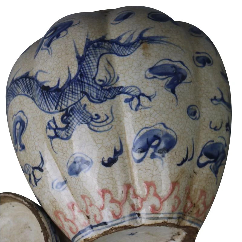 Antique Hand Painted Blue and White Dragon Pattern Porcelain Temple Ginger Jars