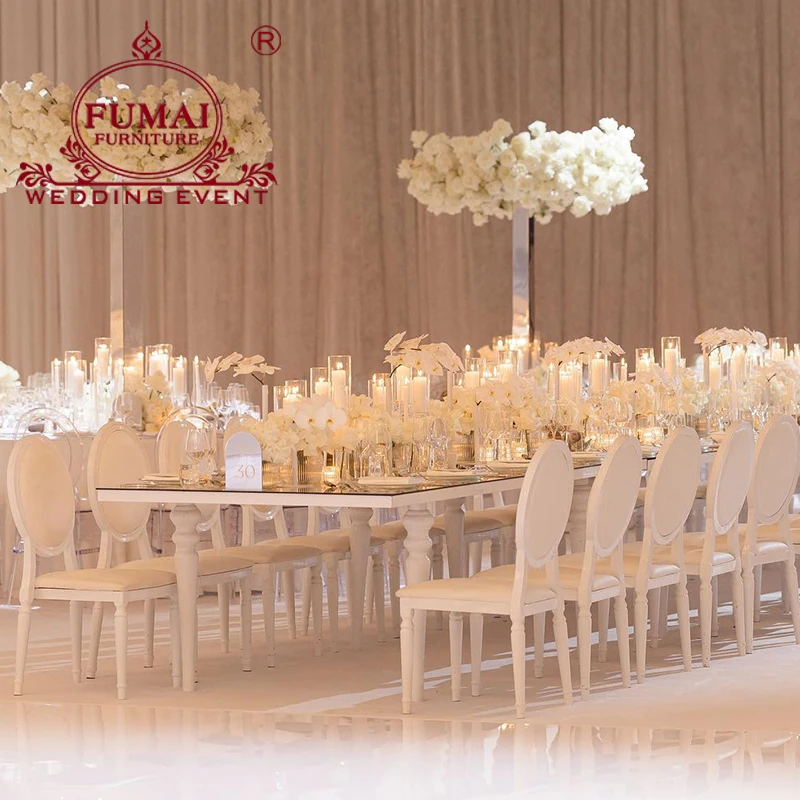 Glass Top White Metal Frame Modern Dining Table Set  For 6