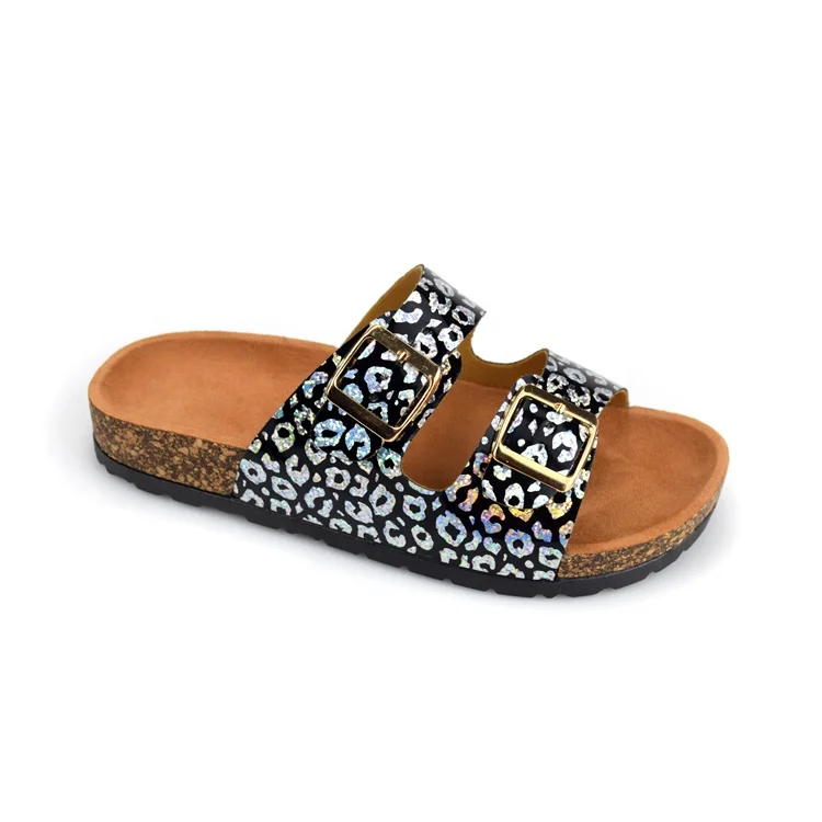 Factory Leopard Cheetah Slide Sandal for Women Double Buckle Sandals Ladies Slip on Summer Slippers Shoes Rainbow Customized OEM