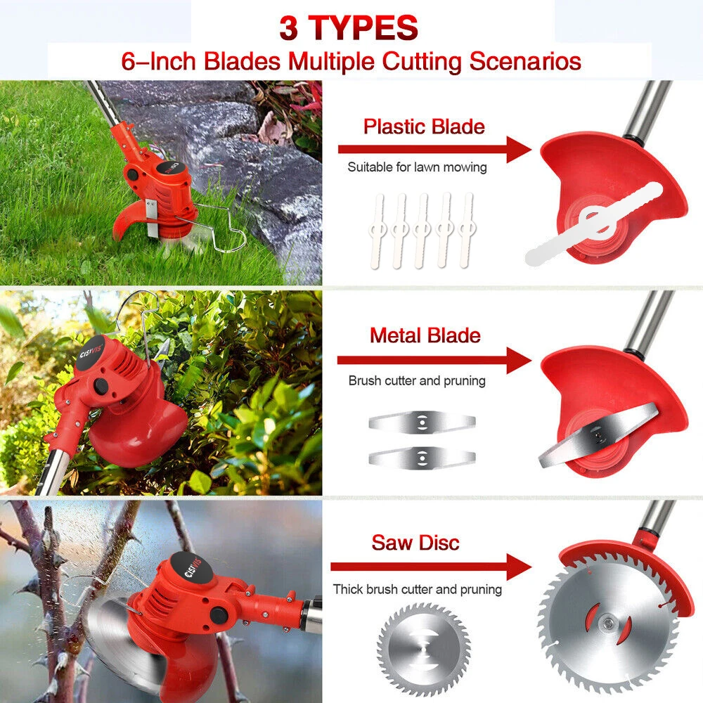 Cisivis Hot Sale Cordless Strimmer Grass Trimmer Electric Tree Garden Edger Cutter With 2 Battery Power Lawn Mower Lawn Edger