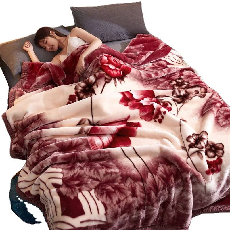 Winter super soft korean style soft warm luxury heavy 2ply twin raschel 100 polyester mink bed blanket 8kg thick raschel