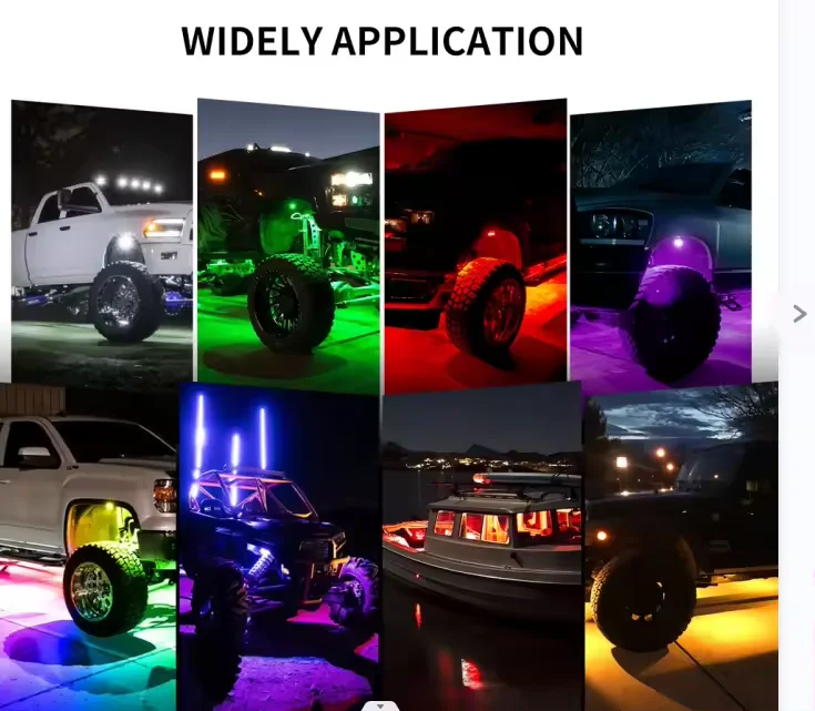 Camping Dome Light Hid Off-Road White & Amber RGB LED Rock Lights IP68 with Bluetooth Control for SUV UTV ATV Offroad Truck etc