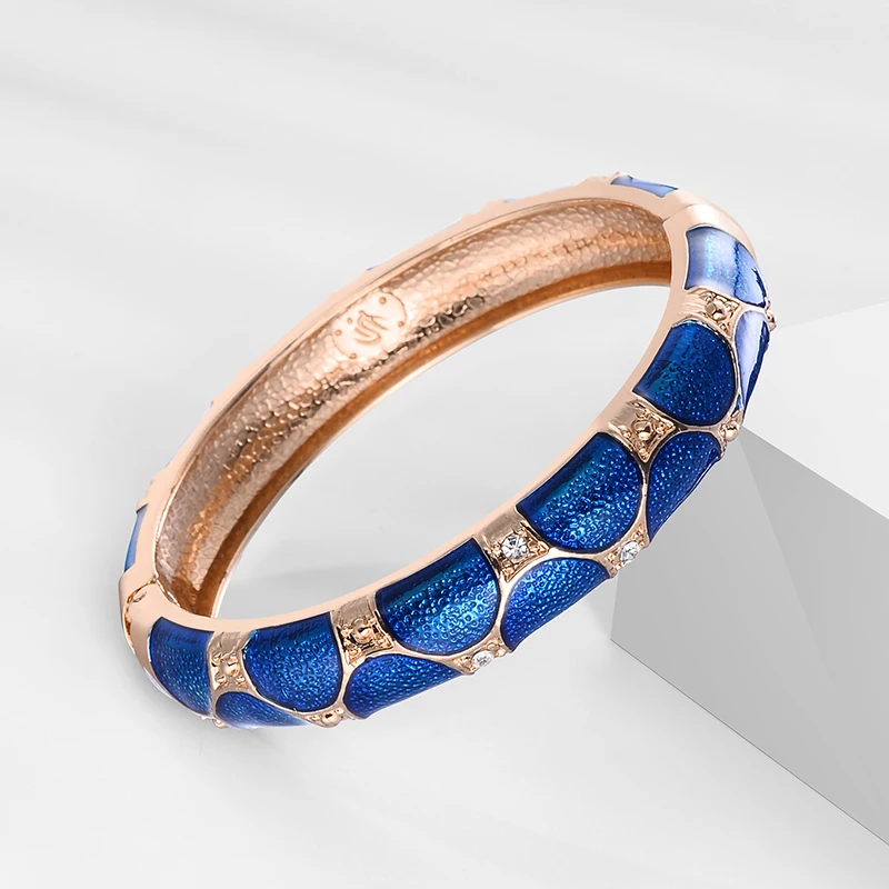 Daili Geometric Transparent Blue Wave Colorful Enamel Bangles Gold Plated Cloisonne Bracelets Fashion Jewelry Bracelets