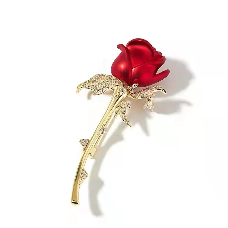 Hot Sale Hijab Muslim Scarf Brooches Pins for Women Cubic Zirconia Sparkly High Quality Zircon Rose Flower Jewelry Brooches