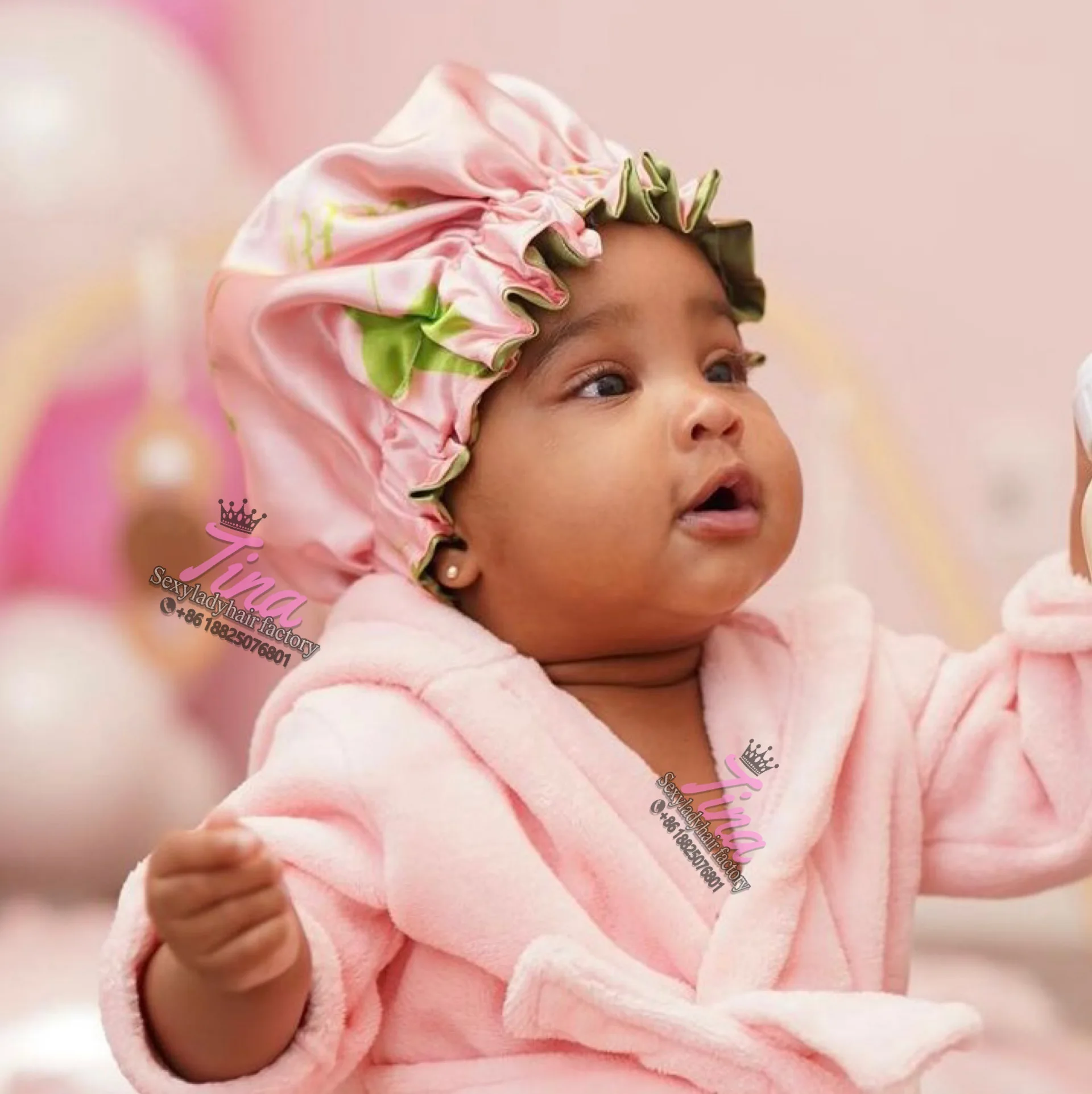 Private Label Custom Logo Print Soft Satin Night Sleep Durags Bonnet with Silk Hair Wrap Elastic Band Set Mommy and me bonnets