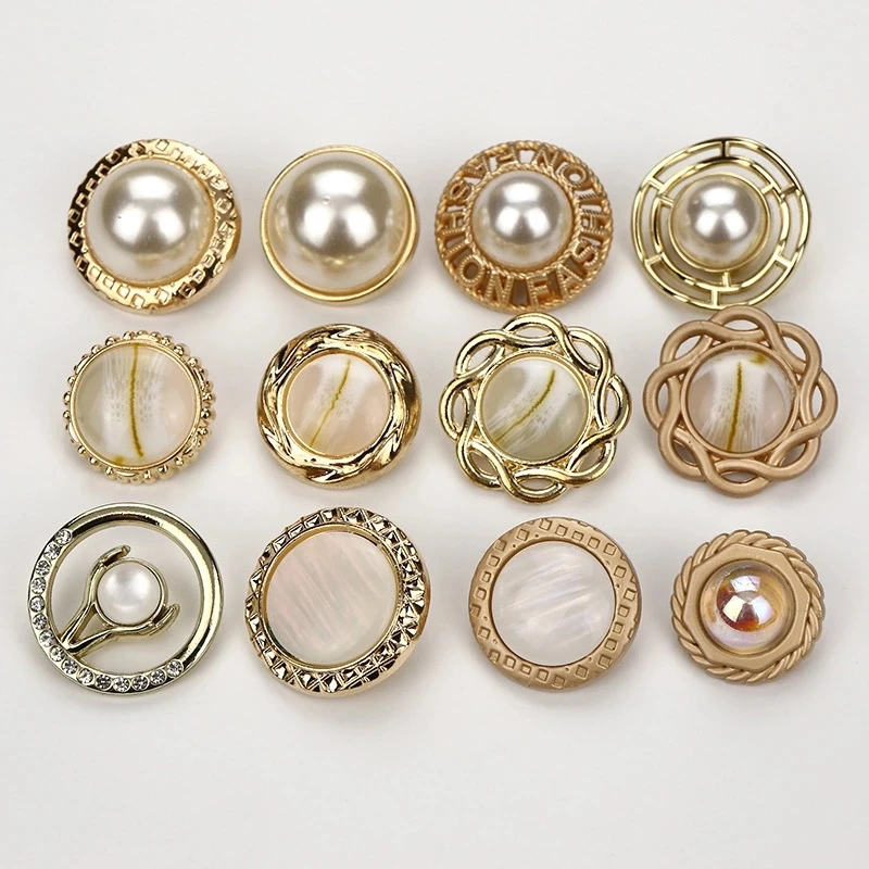 Multi Style Custom Shank Buttons Metal Alloy Golden Pearl Buttons For Clothes