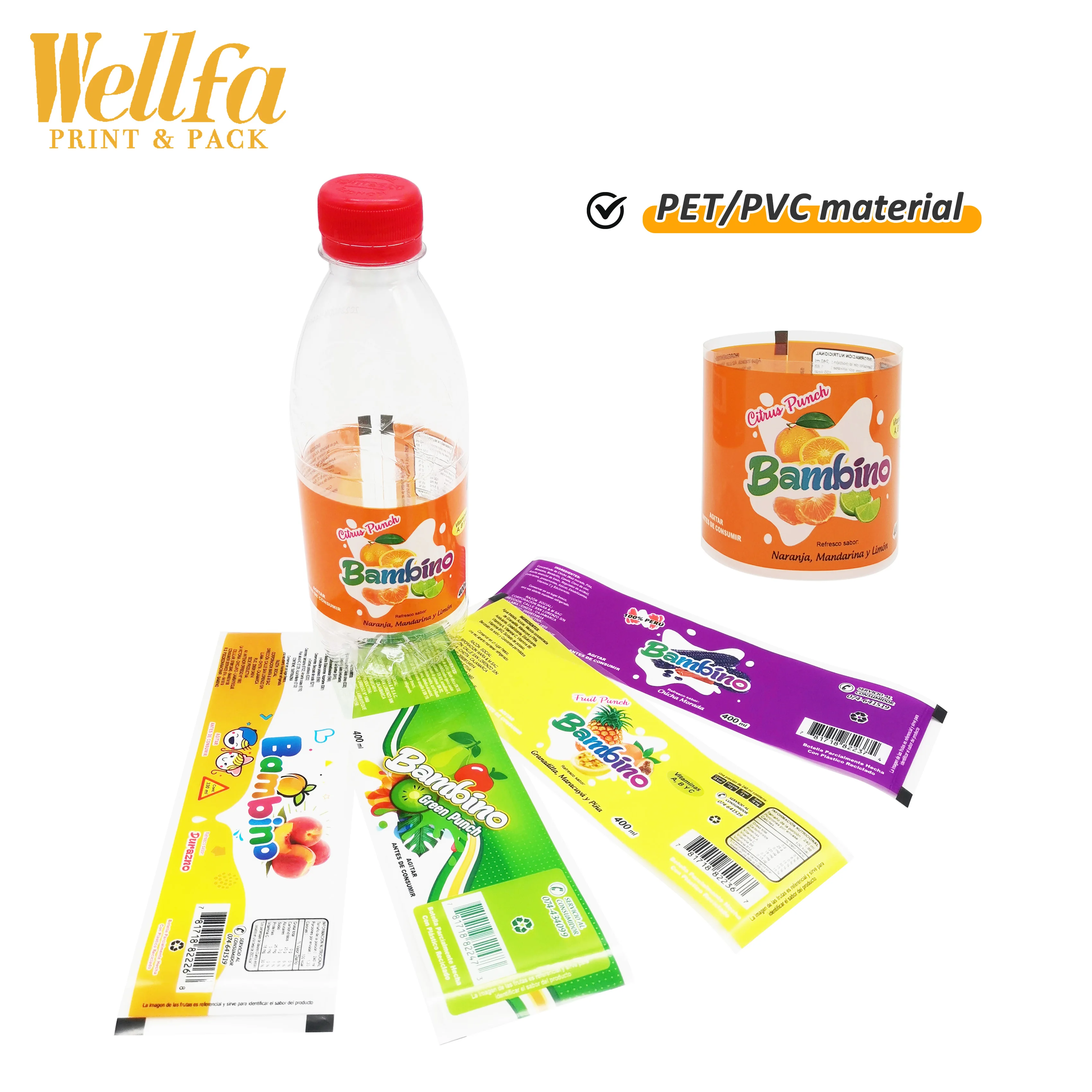 Custom Logo Printing Adhesive Stickers PVC Heat Plastic Shrink Sleeve Labels Packaging For Water Beverage Bottle