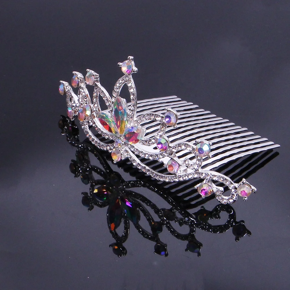 Factory wholesale cheap silver AB rhinestones Girls tiara gold colorful ballet kids crowns