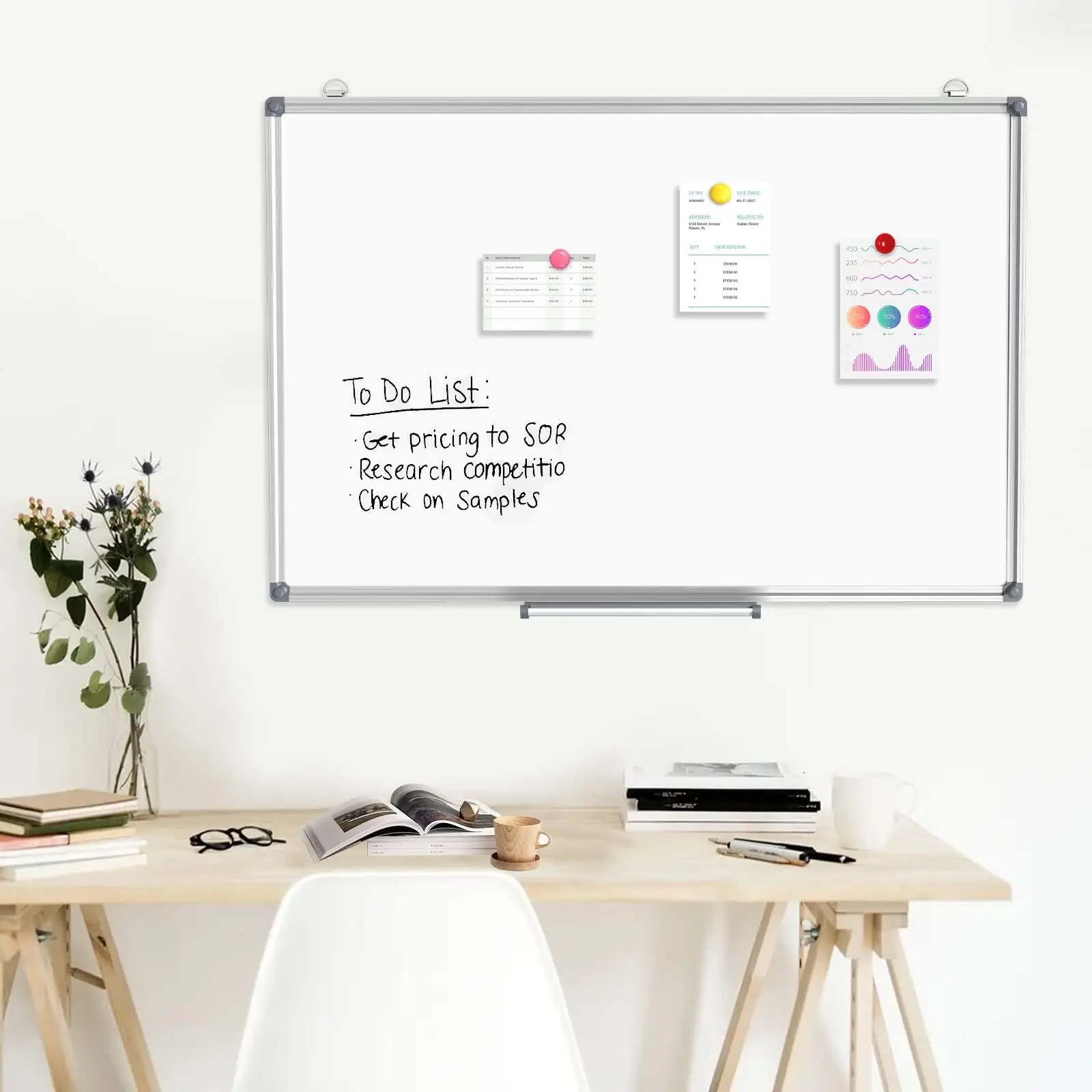 Home Office School Double-Sided Silver Aluminium Frame Dry Erase Board Magnetic Whiteboard for Wall Hanging Mounted