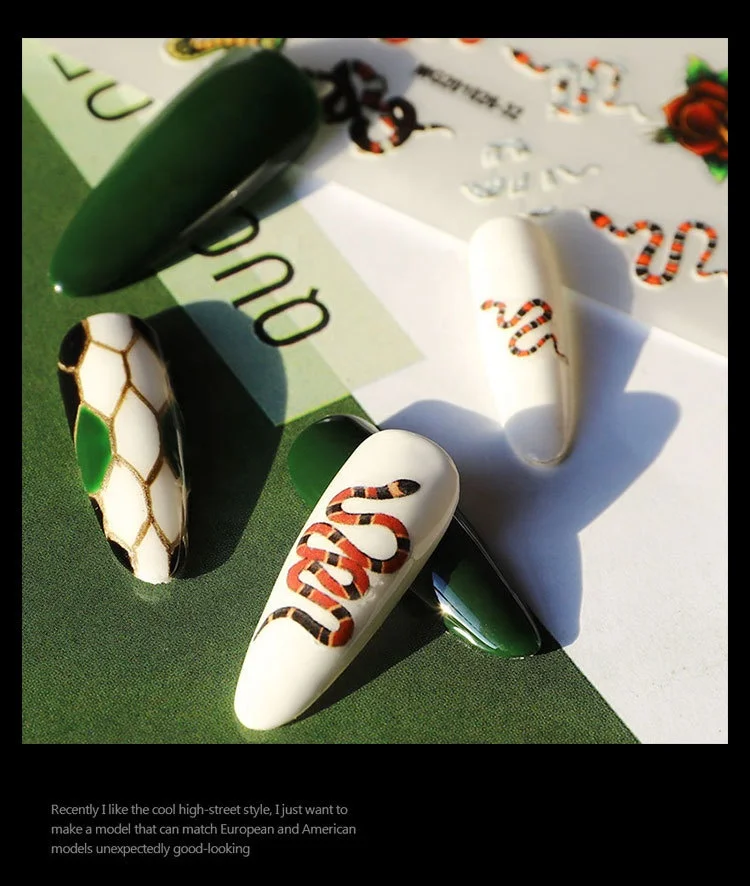 popular 3d nails stickers Black and white snakelike nail art sticker