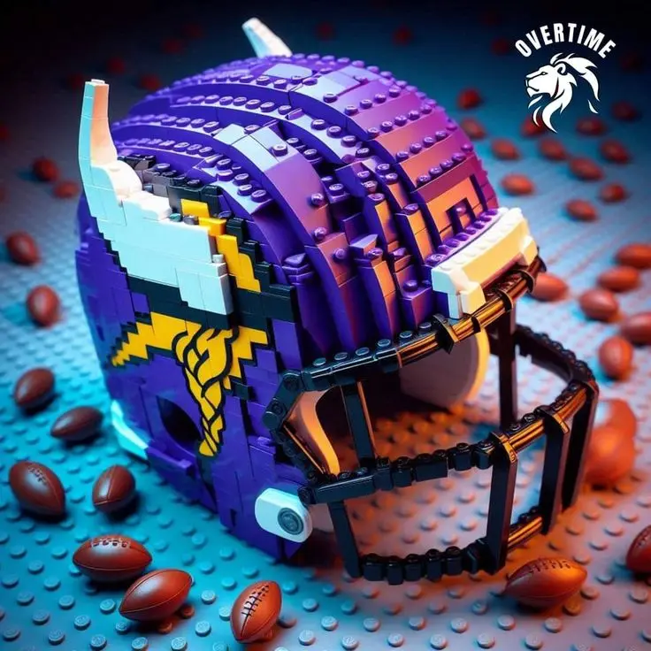 Jizai  New Design Rugby Helmet Bricks  Minnesota Vikings  3d Moc Football Helmet Custom Blocks