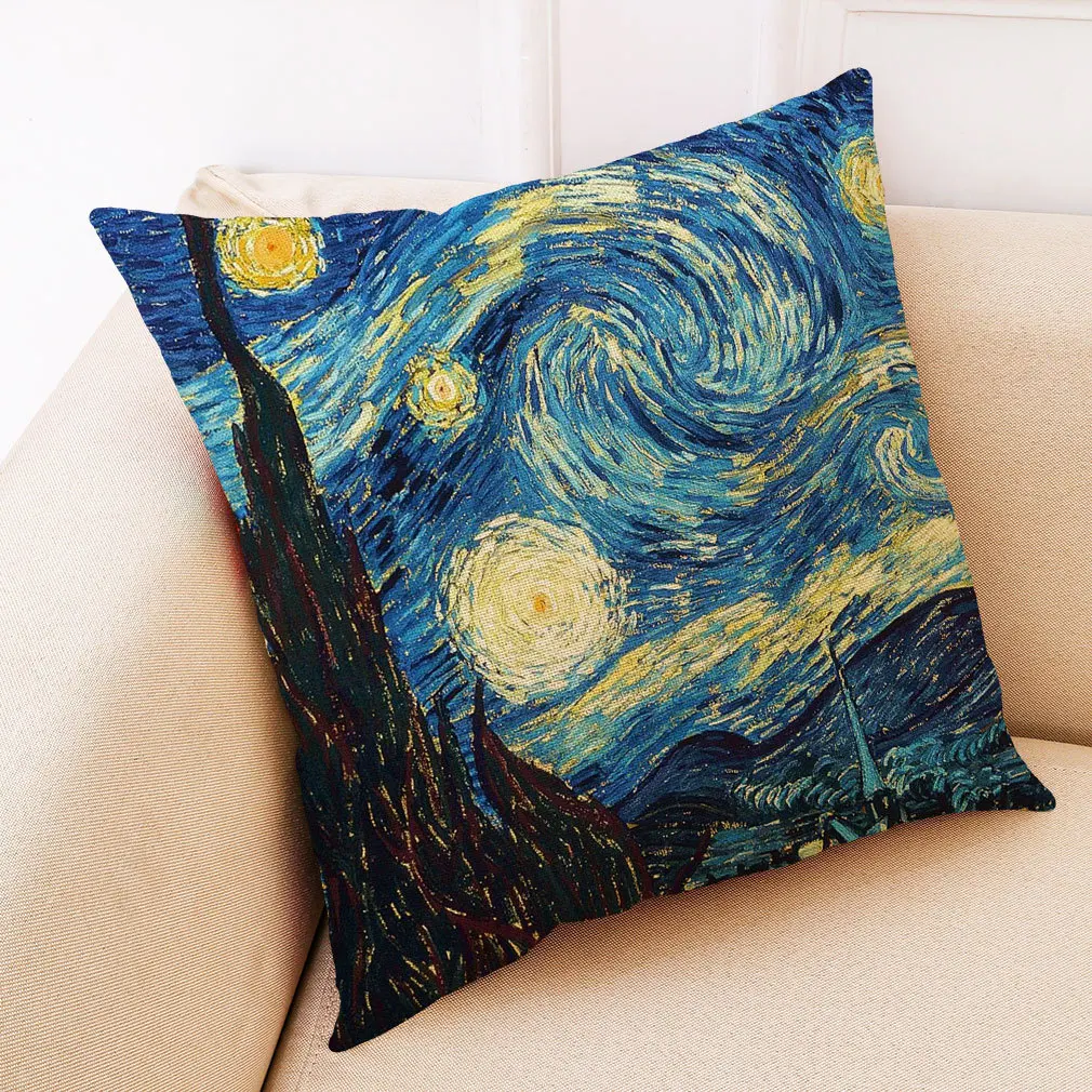 Customized Artistic European Style Oil Painting Pattern Pillow Cover Printing Linen Throw Cushion Cover