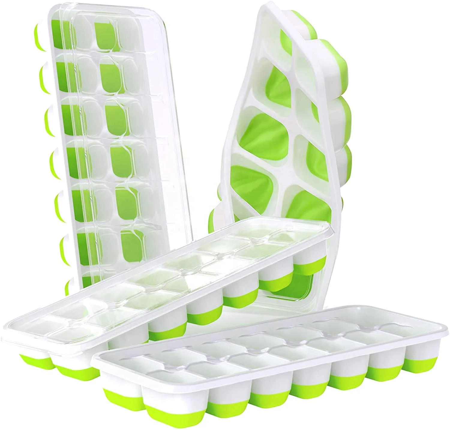Ice Cube Trays 4 Pack Easy-Release Silicone 14-Ice Cube Trays with Spill-Resistant Removable Lid for Freezer