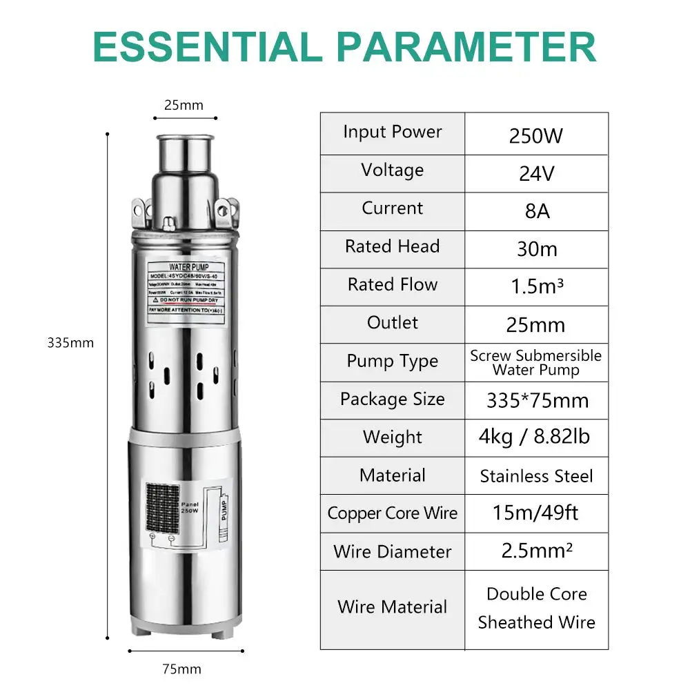 24V 250W Хороший глубинный насос работающий на постоянном токе от солнечных батареях водонагревательных объектов система погружной водяной для полива