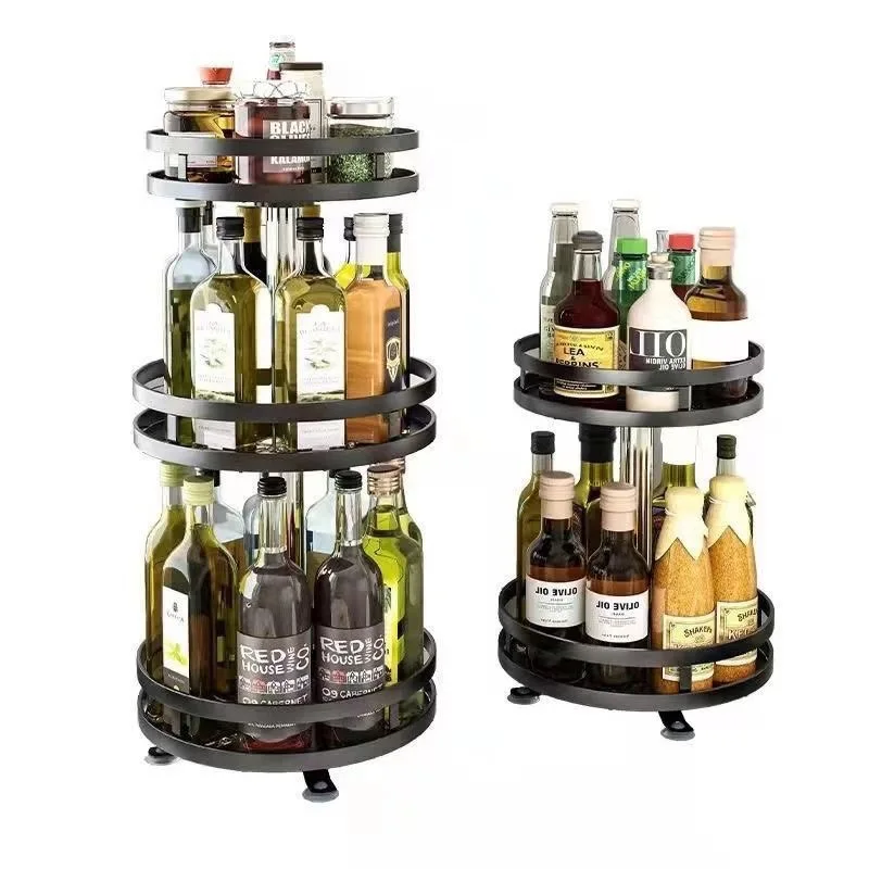 360 rotating 2 tier spice countertop rack with200ml glass seasoning storage jar