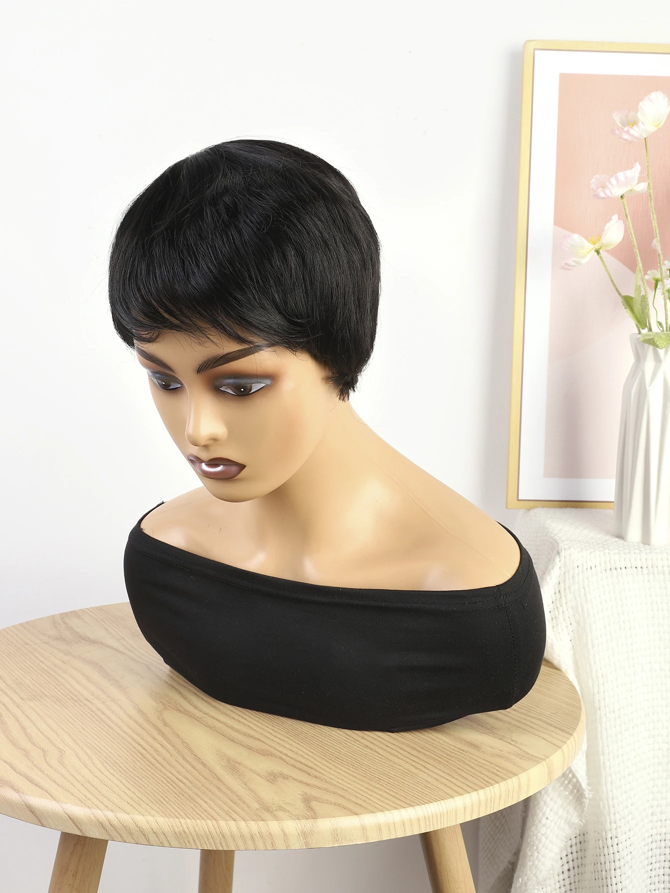 headwear Short Black Synthetic Hair Wig 9 Inch Women Hair Wig with Bangs