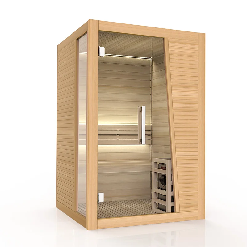 Standard 2-3 People Infrared Wooden Sauna Cabin Hemlock Traditional Sauna Stove Dry Steam Sauna With Colorful Light