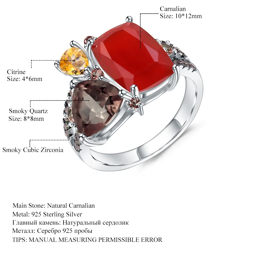 Abiding 925 Ring Drop Shipping Natural Carnalian Smoke Quartz Stone Sterling Silver Handmade Jewelry Rings For Women Wedding