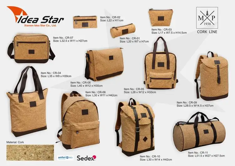Light weight eco-friendly recyclable cork bag sport gym bag natural duffel bag for travel