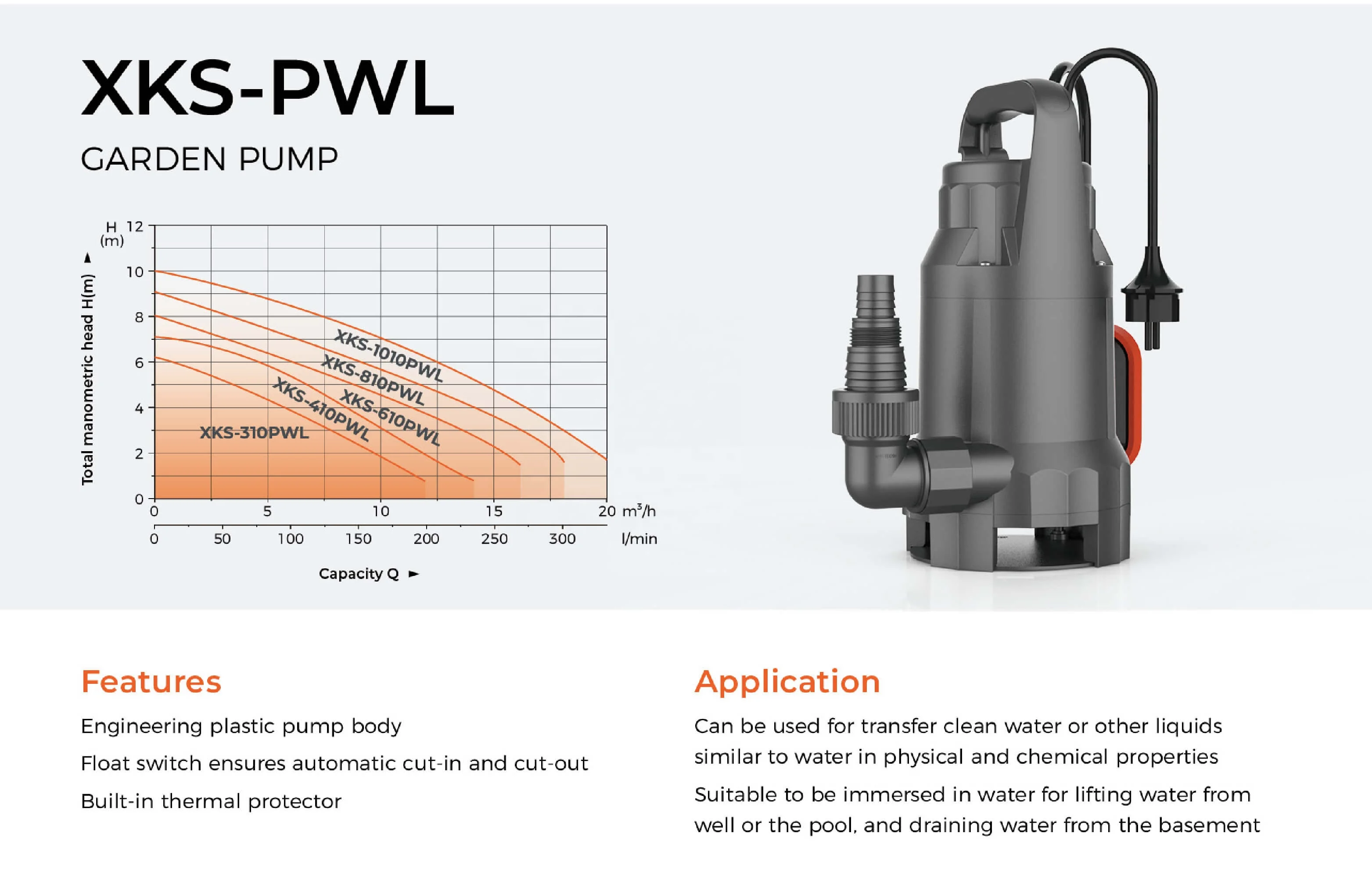 LEO XKS-400PW Electric Dirty Water Float Switch Garden Submersible Pump