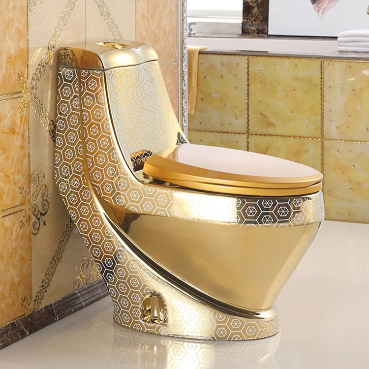 Luxury One-Piece Toilet Bowl Set And Pedestal Basin Plating Gold Color Bathroom WC Ceramic Sanitary Ware Suite