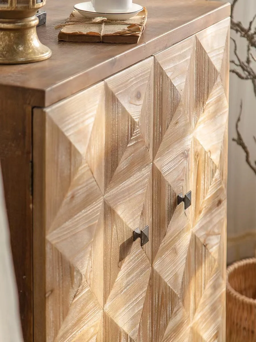 French vintage entryway cabinet with iron leg decorative carved cabinet for the living room solid wood sofa side cabinet