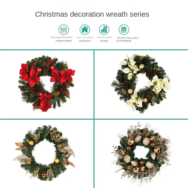 Elk Rattan Wall Hanging for Winter Christmas Pine Needle Wreath Door Decoration for Hotels Shops Indoor Window Wall Display