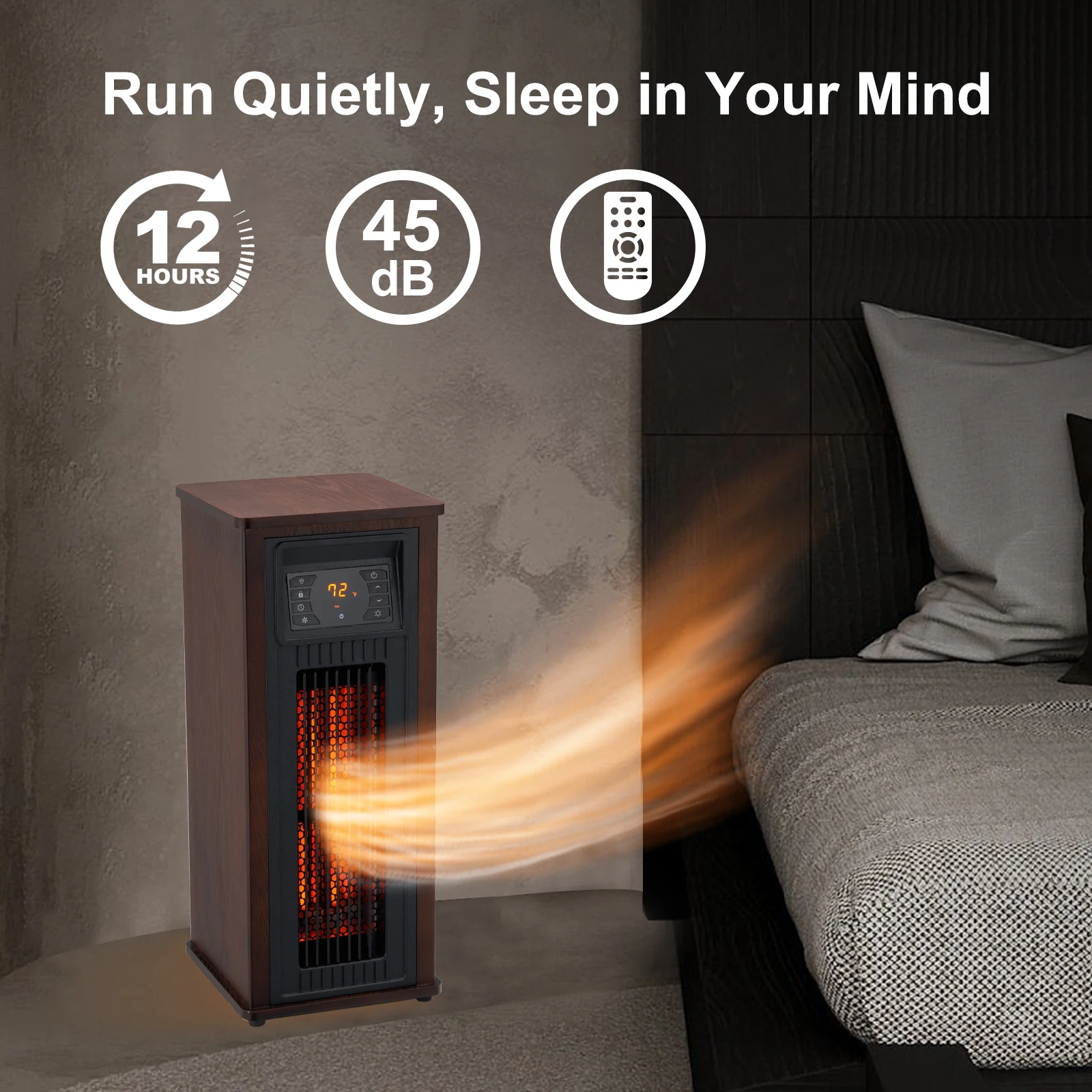 Portable 1000W 1500W Space Warmer Indoor Heating infrared wood tower heater with Remote control