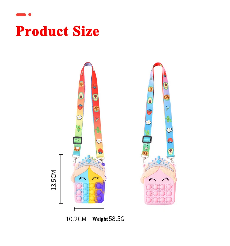 Rainbow Unicorn Popper Fidget Coin Purse Shoulder Bag Toys for Women Girls Silicone Push Bubble Crossbody Fidget Bags Handbag
