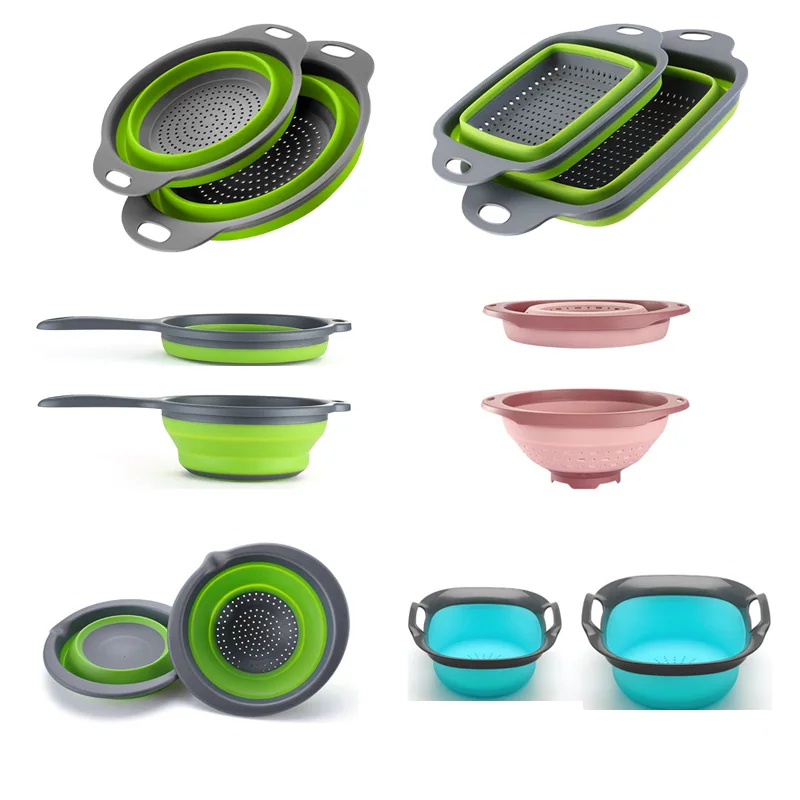 Silicone Collapsible Kitchen Colander Space-Saver Folding Strainer Colander