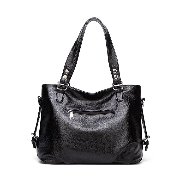 Top selling Fashion designer plain soft leather shoulder bag black top handle bags women handbag tote with inner zipper pocket