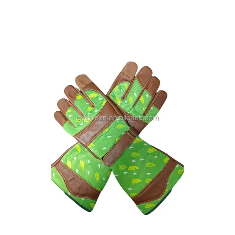 Womens Gardening Gloves With Grain-Leather Rose-Pruning Work Perfect-Fitting Long Garden Gloves