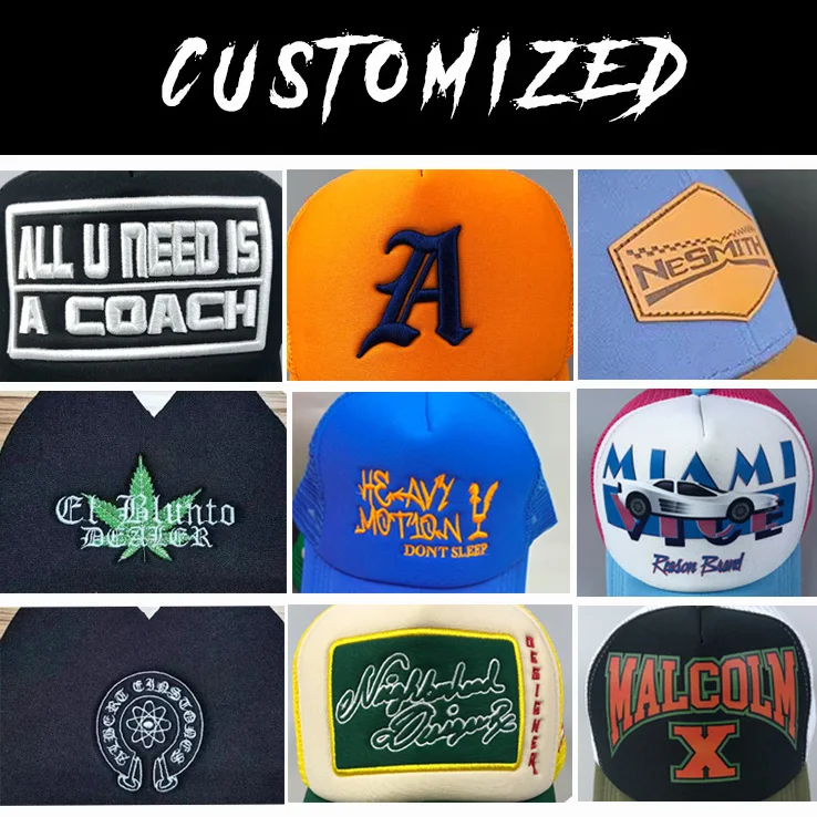 High Quality Custom Black Trucker Hat Plain Blank Foam Mesh Trucker Hat With Rope