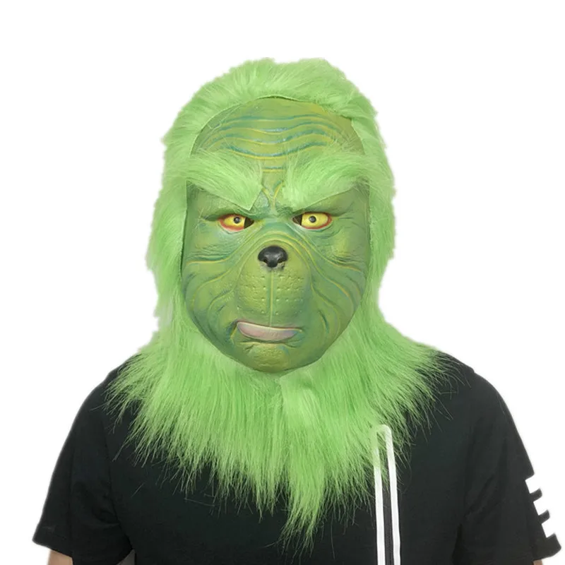 NEW Hot Selling Cheap Party Plastic Manufacturer Funny Halloween Face Mask Latex The Green Haired Grinch