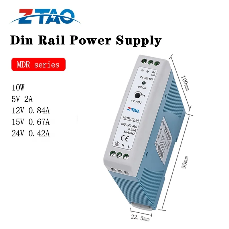 MDR-10-24 Power Supply 24V Din Rail Plastic Case MDR-10-24 10W Switching power Supply dc switching power adapters with led 24vdc