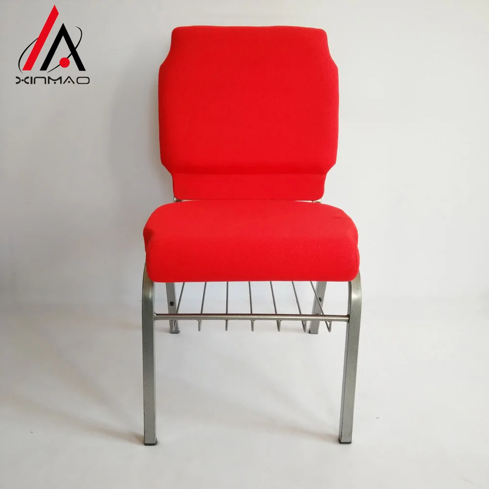 Wholesale premium red upholstered church chairs with bookshelves and writing boards